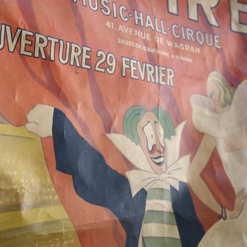 568 - A large poster advertising Empire Musical Cirque, 41, Avenue De Wagram, with painted design of a clo... 