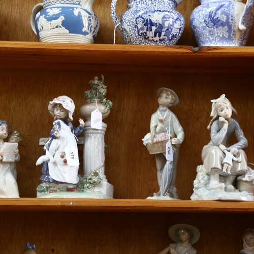 570 - A group of 8 Lladro figures, including angel choir boys, and girl with dolls, H22cm