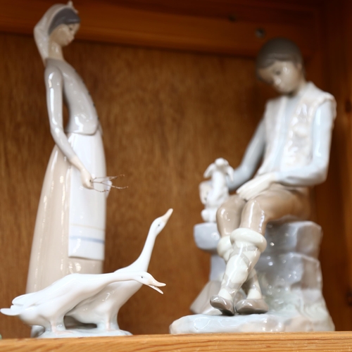 574 - 3 Lladro figures, including girl with ducks, 17cm, and a NAO shepherd boy