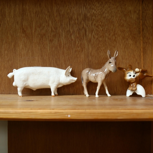 575 - Beswick pig and donkey foal, Goebels rabbit, and 2 Beswick calves (both A/F)