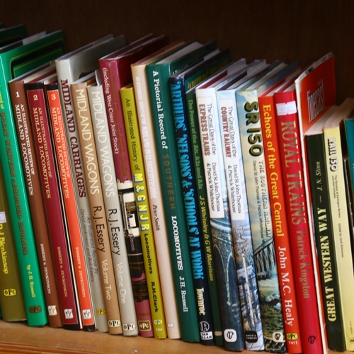 601 - A shelf of hardback books of railway interest