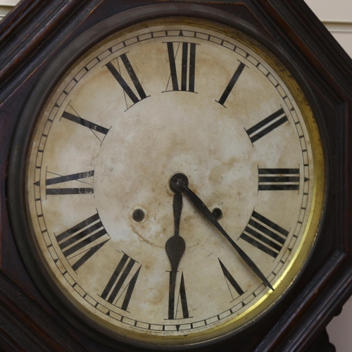 604 - An early 20th century American drop-dial wall clock, by Ansonia of New York, W45cm, H78cm