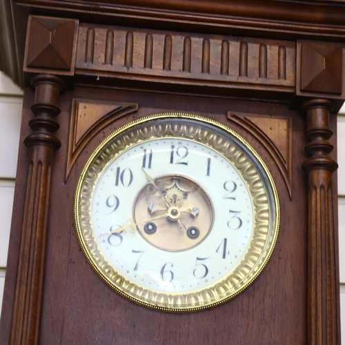 610 - A carved wood-cased Vienna regulator wall clock, with a mercury pendulum, H87cm