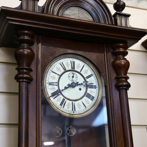 611 - A carved wood-cased Vienna regulator wall clock, H104cm