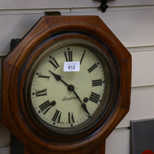 612 - American Ansonia wooden-cased wall clock, H58cm