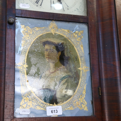 613 - A Vintage wall clock with portrait panel, H66cm