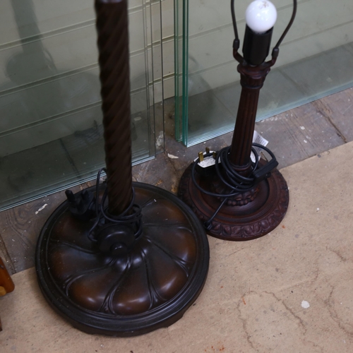 617 - 2 metal Tiffany-style lamp stands, shades not included, largest H155cm