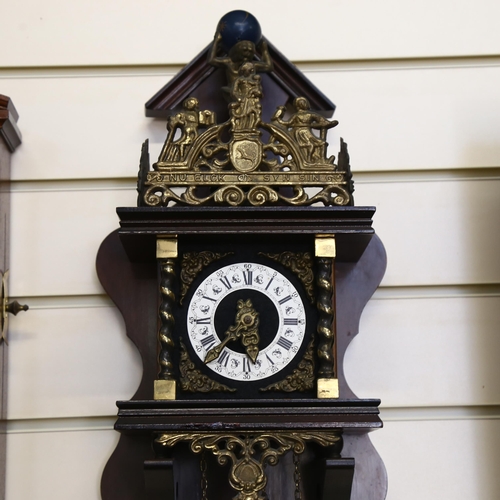 620 - A Continental wall clock with ornate brass mounts, and weights, height approx 50cm