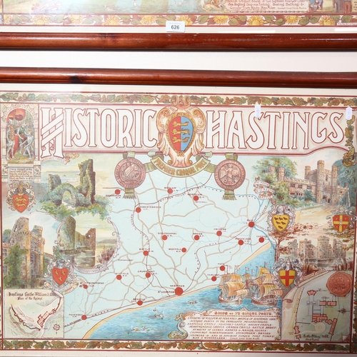 626 - A pair of Vintage framed posters advertising Hastings and St. Leonards, with various points of inter... 