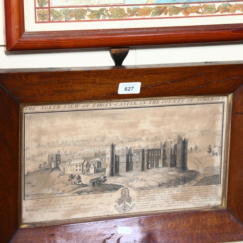 627 - A pair of Antique framed engravings depicting the north view of Farley Castle, Somerset and Dunster ... 