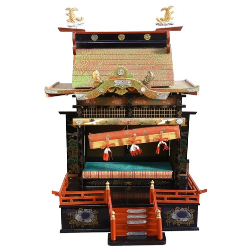 638 - A Japanese Hina house/temple, with painted and gilded lacquered decoration, H66cm, boxed