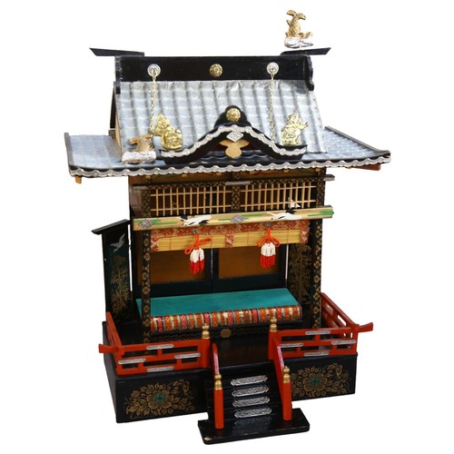 639 - A Japanese Hina house/temple, with painted and gilded lacquered decoration, boxed, H57cm