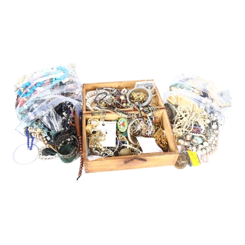 919 - 2 large bags of mixed costume jewellery, and a box of costume jewellery (3)