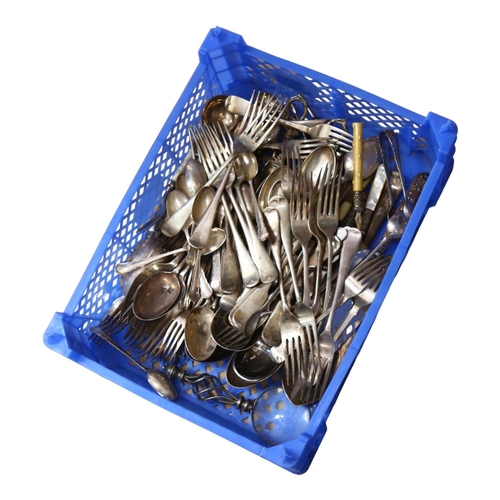 946 - A quantity of mixed plated cutlery (boxful)