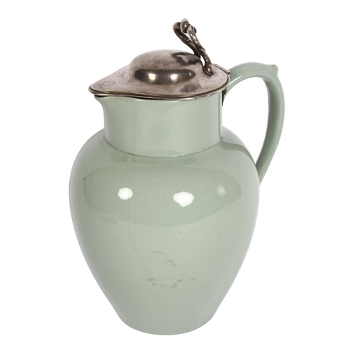 956 - A ceramic water flagon with Victorian silver lid, hallmarks for John Edward Terry, height to lid 20c... 