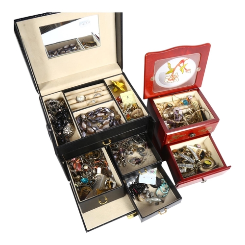 963 - A drawer-fitted jewellery box and mixed costume jewellery, and another (2)