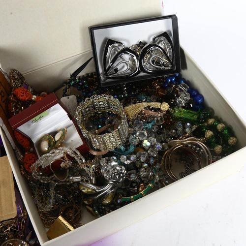 965 - 2 boxfuls of mixed costume jewellery, dress rings, pearl necklaces etc