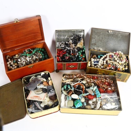 966 - 4 Vintage tins full of mixed costume jewellery, and another (5)