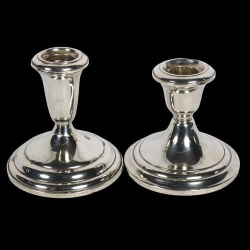 1003 - * description change* 2 similar  Towle sterling silver squat candlesticks, H9cm, with weighted bases