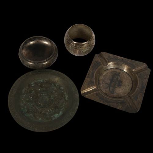 1007 - A group of white metal items, to include ashtray, napkin ring, small circular dish etc