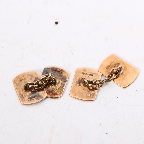 1014 - A pair of 9ct gold cufflinks of plain form, 7.2g