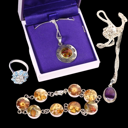 1016 - A Heathergems silver and gem set pendant necklace, a silver pendant and chain etc (4)