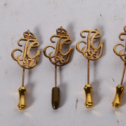 1019 - A set of 5 Thoroughbred Guild 9ct gold tie pins, 1995, '96, '97, '98 and '99, 11g gross