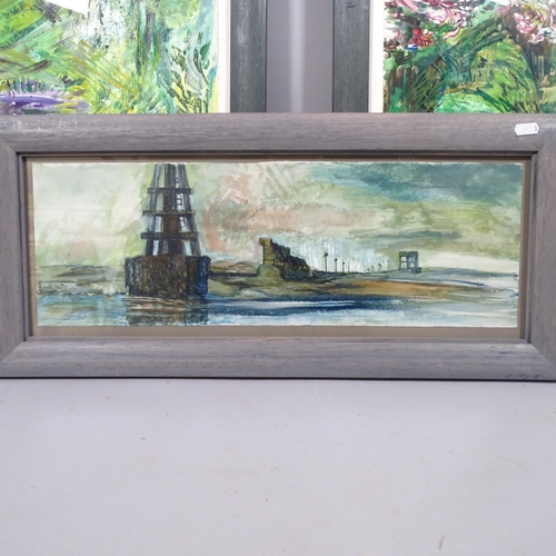 2939 - Chris Chasey, on the Rother, pair of acrylics on paper, 35cm x 98cm, together with a coastal scene b... 