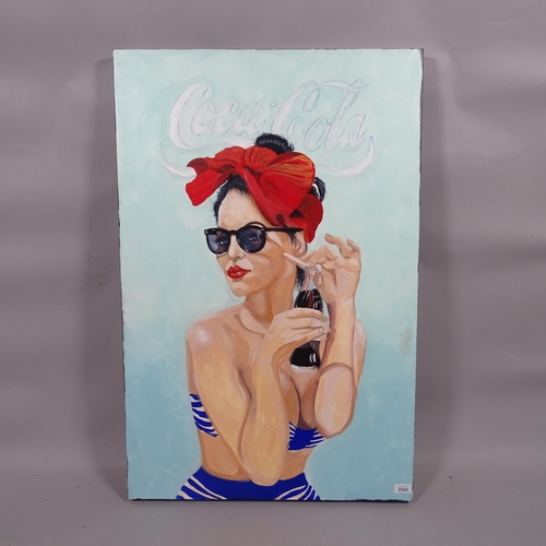 2940 - Clive Fredriksson, Coca-Cola girl, oil on canvas, 96cm x 64cm, unframed