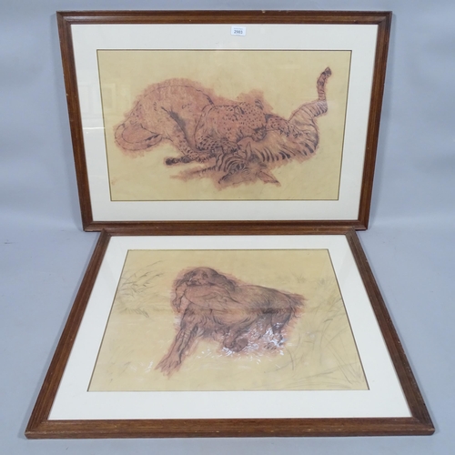 2903 - Spencer Roberts (1920 - 1997), 2 wildlife studies, pencil/chalk, largest 40cm x 67cm, framed (2)