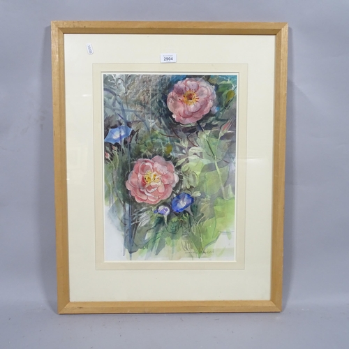 2904 - Audrey Macleod (born 1936), roses and convolvulus, watercolours, signed, 45cm x 32cm, framed