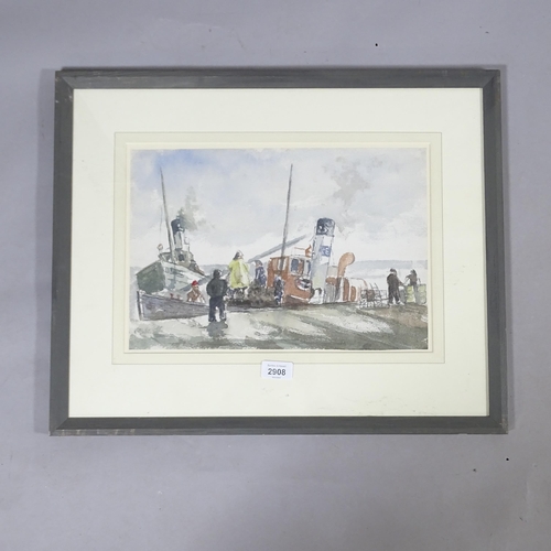 2908 - 20th century British School, boats in harbour, watercolour, unsigned, 26cm x 36cm, framed