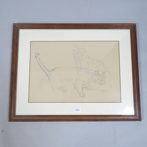 2909 - Spencer Roberts (1920 - 1997), 2 cats, crayon on paper, 32cm x 47cm, framed