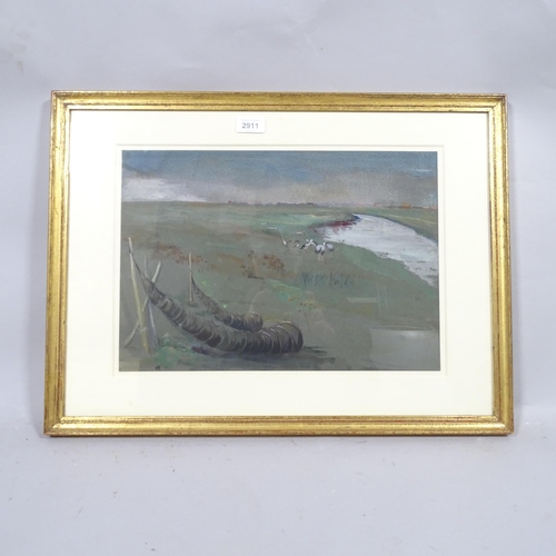 2911 - Hilda May Gordon (1874 - 1972), Dutch fishing nets, watercolour, 28cm x 40cm, framed