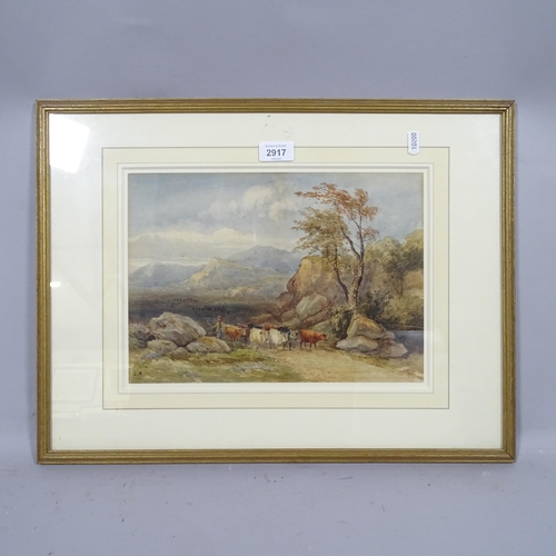 2917 - Louise Meadows, farmer and cattle, watercolour, signed with monogram, 24cm x 33cm, framed