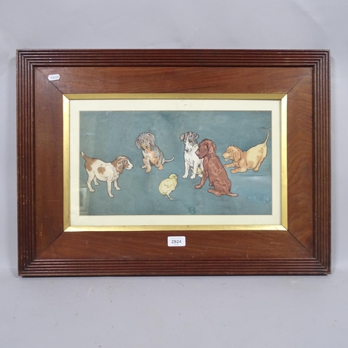 2924 - Early 20th century British School, group of puppies with a chick, watercolour, unsigned, 23cm x 42cm... 