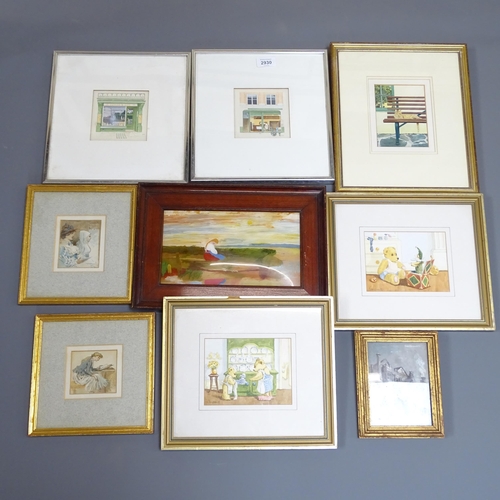 2930 - A group of assorted pictures, including watercolours and prints (9)