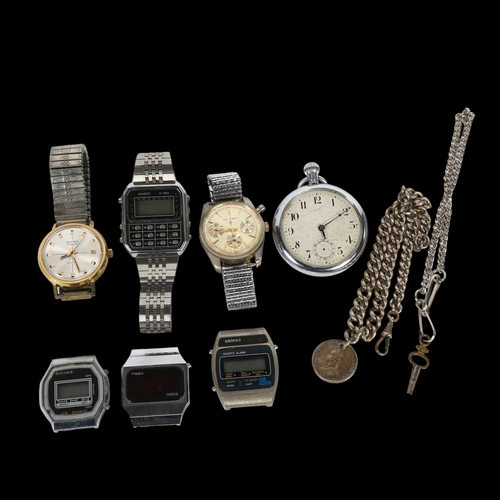 977 - A Casio C-801 quartz wristwatch, a Timex 55Q wristwatch, 2 Schivas quartz wristwatches, and another