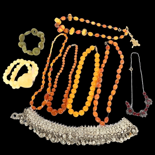 988 - A carnelian bead necklace, various bead and other necklaces