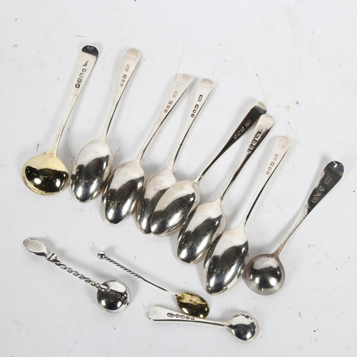 991 - A set of 6 silver coffee spoons, London 1937, 5 Georgian and other condiment spoons, 3oz