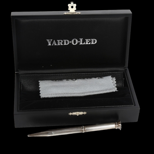 994 - A Yard-O-Led silver pen, with amethyst stone set end, with original box and leather case