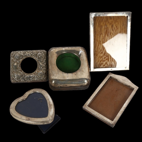 999 - 3 silver-fronted photo frames, silver-fronted travelling pocket watch case, and another