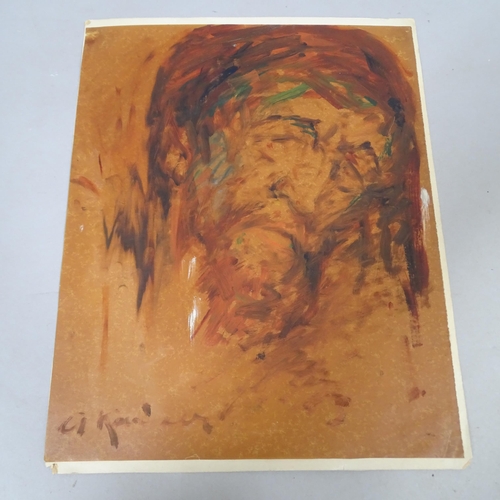 2845 - Head study of a man, gouache on brown paper, indistinctly signed, 35cm x 29cm, unframed