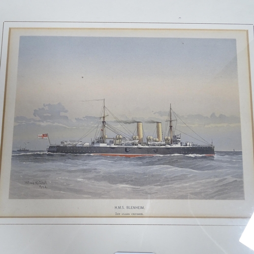 2849 - William Frederick Mitchell (circa 1890), a group of 4 chromolithographs, including H.M.S Rodney, HMS... 