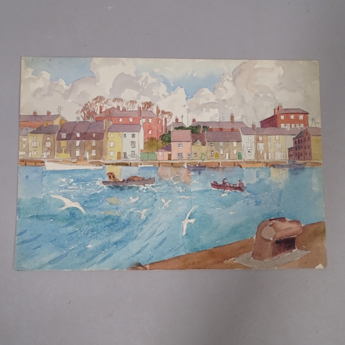 2878 - 20th century British School, harbour scene, watercolour, unsigned, 26cm x 38cm, unframed