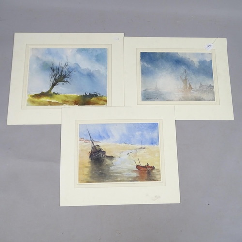 2881 - William Tuck (1900 - 1999), 3 watercolours, marine and landscape scenes, all signed, 25cm x 35cm, mo... 