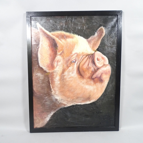 2887 - Clive Fredriksson, a large pig, oil on canvas, signed, 108cm x 82cm, framed