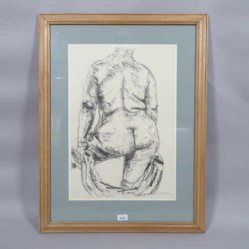 2892 - Contemporary nude life study, charcoal on paper, indistinctly signed, 57cm x 38cm, framed