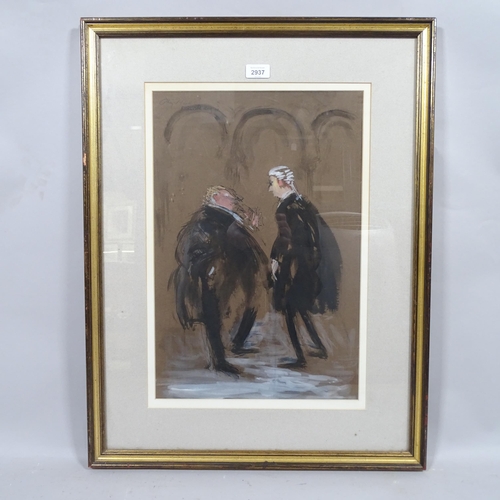 2937 - Phyllis Mackenzie (1911 - 1998), 2 barristers, watercolour on brown paper, signed, 50cm x 34cm, fram... 