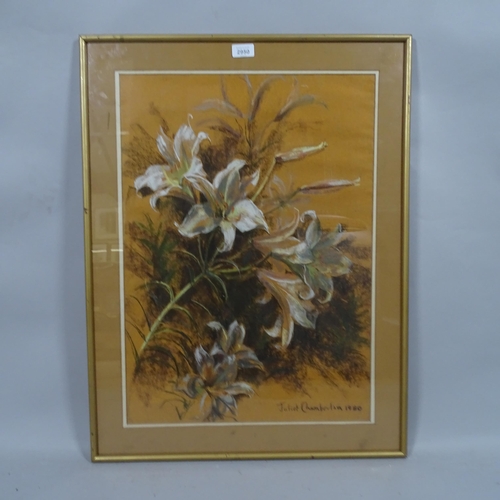 2950 - Juliet Chamberlain, wayward lilies, coloured pastels, signed and dated 1980, Exhibition label verso,... 